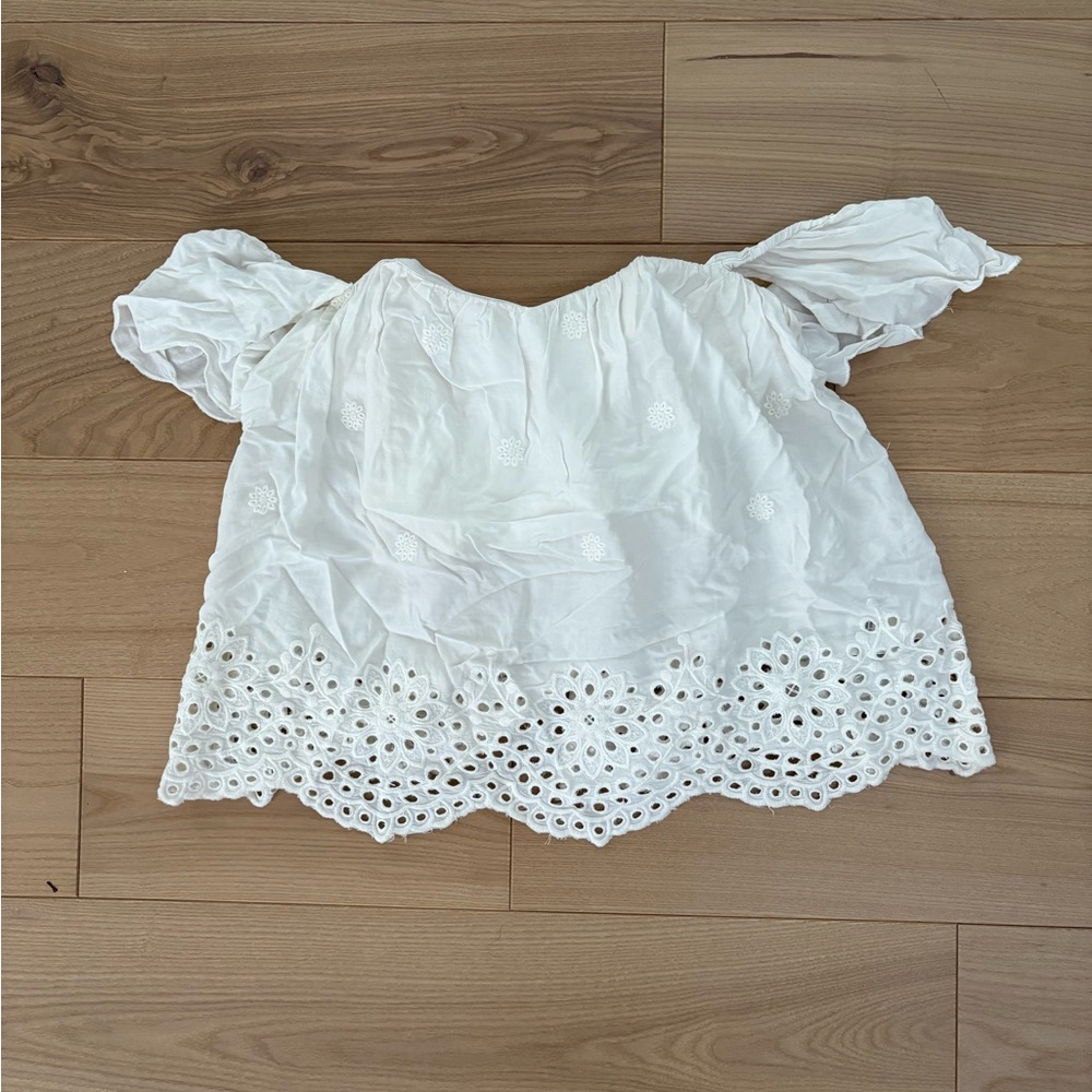 Blue Rain White Eyelet Off-Shoulder Blouse